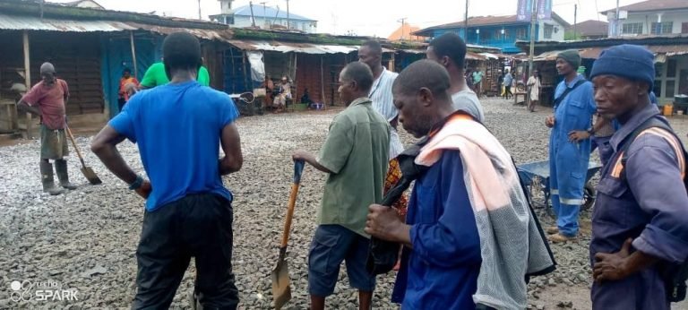 BCC spread granite stones at Bo central market, Kenema Lorry Park