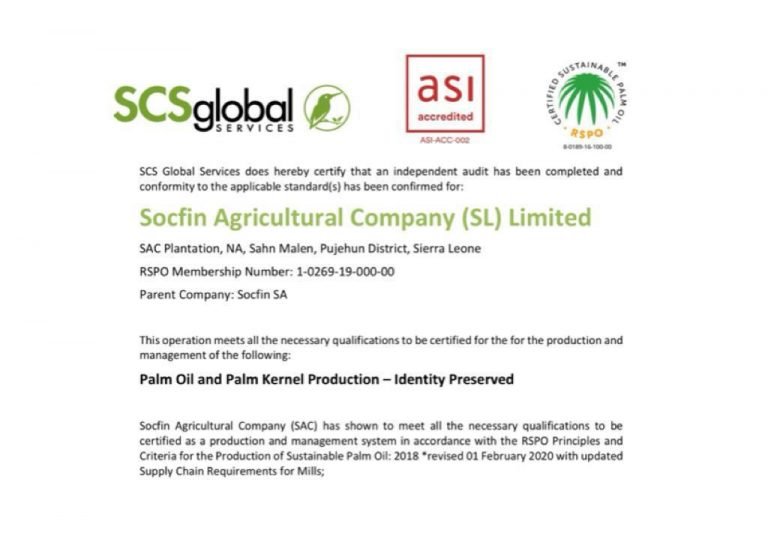 RSPO Approves Socfin Agricultural Company