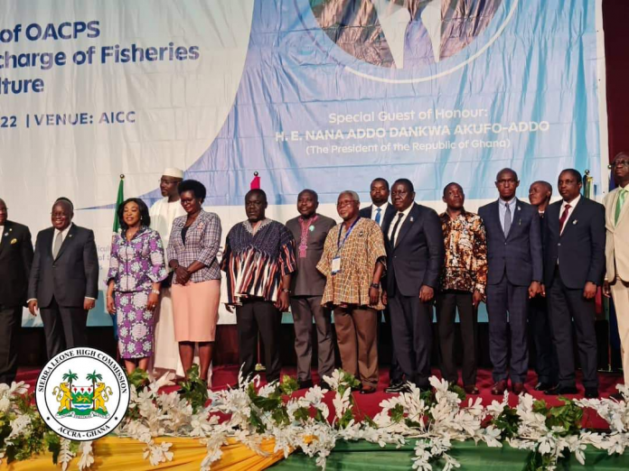 President of the Republic of Ghana, His Excellency Nana Addo Dankwa Akufo-Addo on Thursday 7th March officially opened the 7th Meeting of OACPS Ministers in Fisheries and Aquaculture, at the Accra International Conference Centre in Ghana. The Host Minister of Fisheries and Aquaculture Development of Ghana, Hon. Mavis Hawa Koomson in her address welcomed everyone while stating that due to the rate of marine and ocean degradation, that has significantly affected the economy, the OACPS Summit is dear to Ghana. She said that she is hoping the proposed objectives cited in the course of the Summit, will bring about a road map to the development and future of fisheries and aquaculture. Hon. Mavis Hawa Koomson reminded all that the sustainable development and growth of the fisheries and aquaculture development is a shared commitment and also a support to OACPS. Making a statement on behalf of the European Union, representative Charlina Vitcheva made emphasis on their partnership with the OACPS. She said there is no better way to build relationships, foster open discussions, and address issues of common concern like the fate of the ocean and the contribution of the fisheries sector other than working together. Secretary General of OACPS expressed appreciation to the Government of Ghana for hosting this Summit, while thanking Member States and Regional Organizations for their support during such a period when the COVID-19 pandemic has thrown a greater spotlight on the necessity for increased attention to issues related to food security, the sustainable management of our fisheries and aquaculture resources. Delivering his keynote address and officially opening the Meeting, His Excellency Nana Addo Dankwa Akufo-Addo, President of the Republic of Ghana, began by stating that every leading organization has a ‘Blue Economy Agenda’, to be achieved by a stated year, be it the United Nations, the Organization of African, Caribbean and Pacific States (OACPS), the African Union or the European Union. Based on this year’s theme of Catalyzing Sustainable Fisheries and Aquaculture Development for the future, the President Akufo-Addo said each word is relevant as it connotes a sense of urgency, responsibility, advancement, and uplifting from poverty, adding that all these targets must be attained. The declaration of 2021-2030 as the International Year of Artisanal Fisheries and Aquaculture Development by the United Nations he said heightens the importance of this Summit. Concluding, President Akufo-Addo stated that it is important that we re-visit the alternative of fisheries as our lands and water resources are under threat from forces such as desertification, overgrazing, migration, rising sea levels, flooding, etc. We must reclaim our water bodies. The Organization of African, Caribbean and Pacific states (OACPS) brought together government Ministers of Fisheries from Countries such as Burkina Faso, Sierra Leone, Kenya, Norway, Netherlands, Togo, Turkey and more. In attendance also were members of the Diplomatic Corps in Ghana.