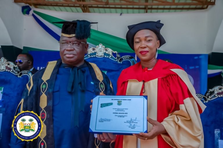 Pres. Bio Witnesses Award Of Hon. Doctorate Degree To First Lady, Extols Gradaunds