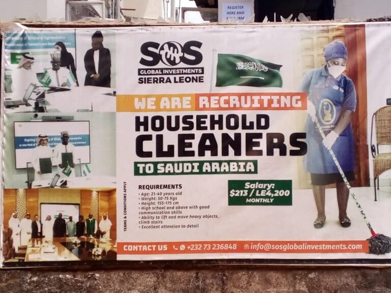 SOS Global Investment Facilitates Recruitment of 1000 S/Leonean Women for Housemaid Jobs in Saudi Arabia