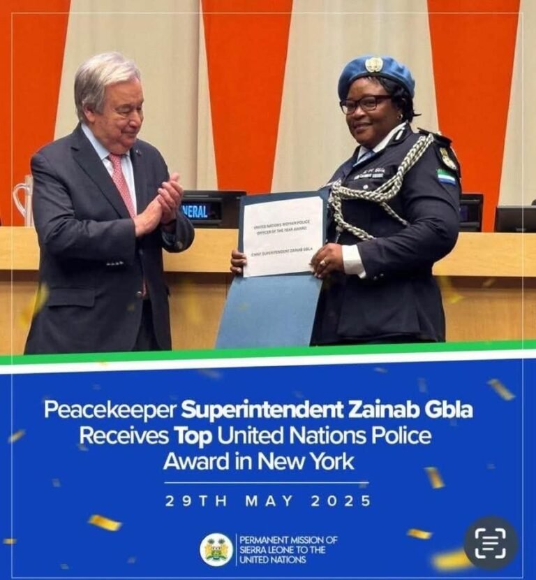Chief Superintendent Zainab Gbla Honoured as United Nations Woman Police Officer of the Year
