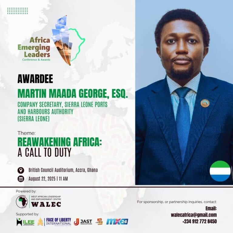 Sierra Leone Ports and Harbour Authority Company Secretary Honoured as Emerging African Leader