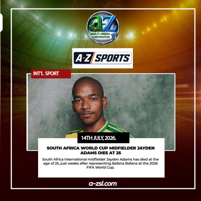 South Africa World Cup Midfielder Jayden Adams Dies At 25